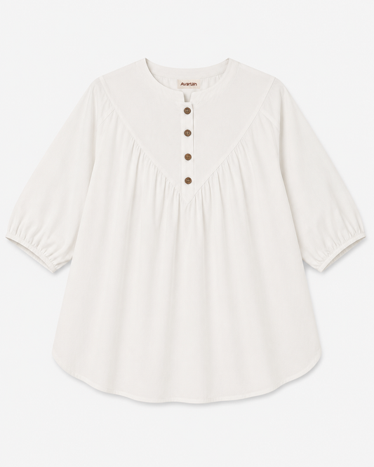 Gathered Chevron-Yoke Blouse