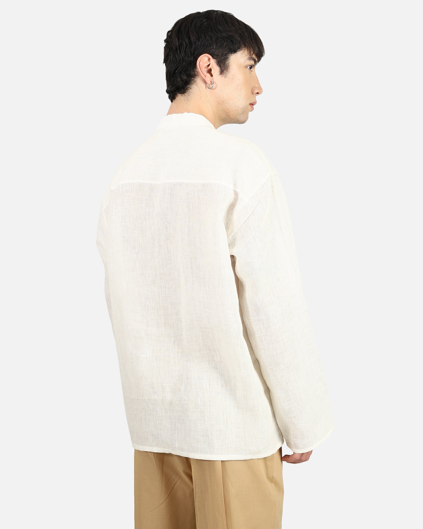 Mandarin Collar Linen Pullover Shirt