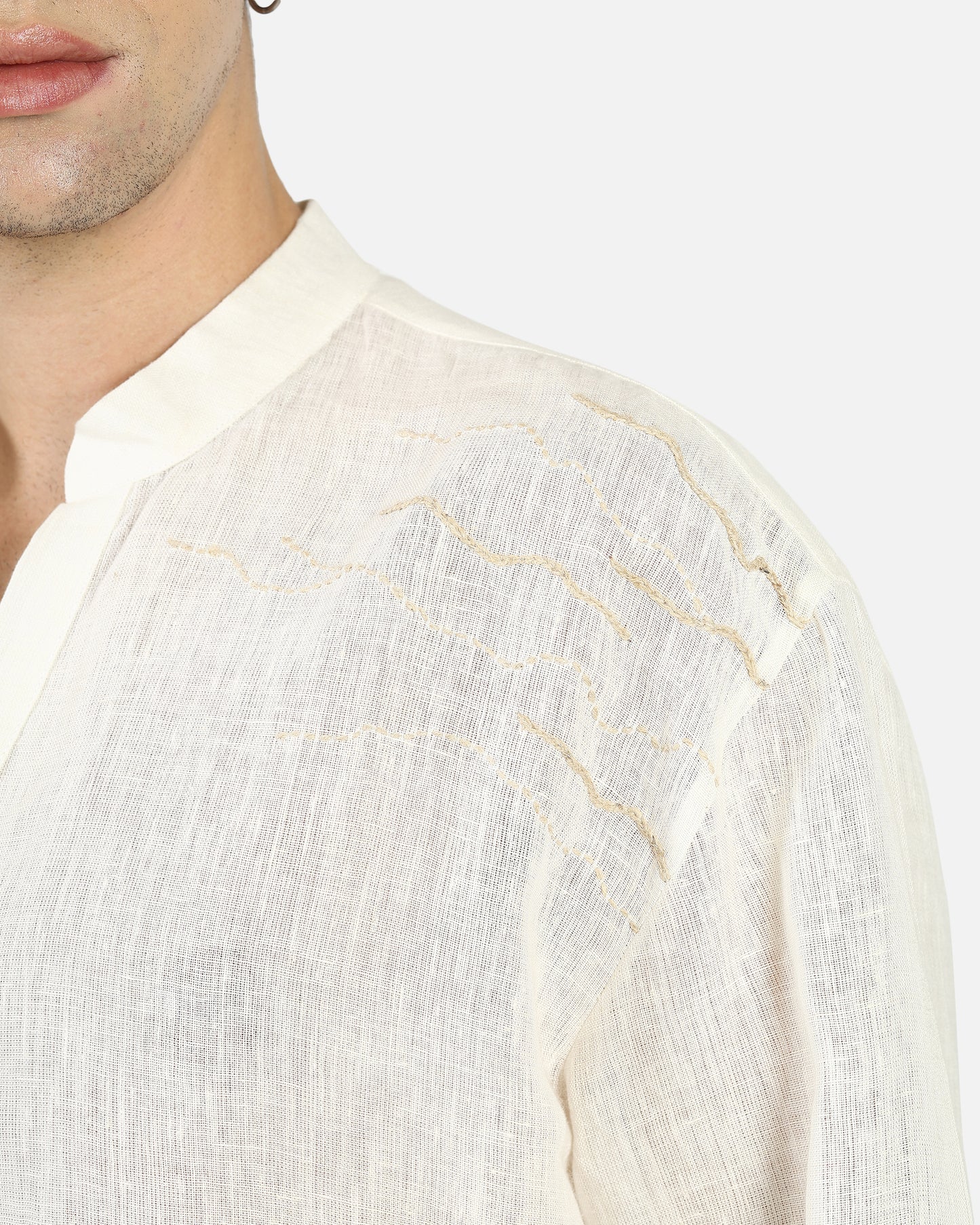Mandarin Collar Linen Pullover Shirt