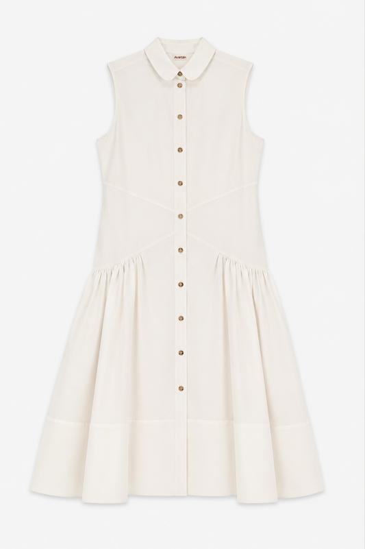 Paneled Gathered Shirt Dress