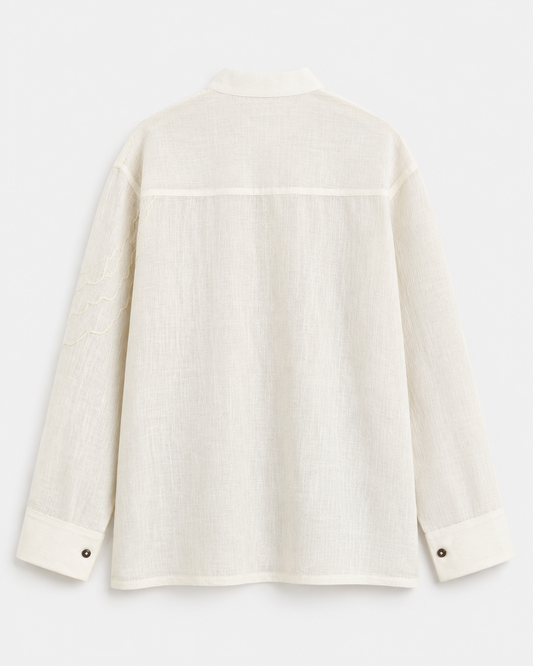Diagonal Placket Pullover Linen Shirt