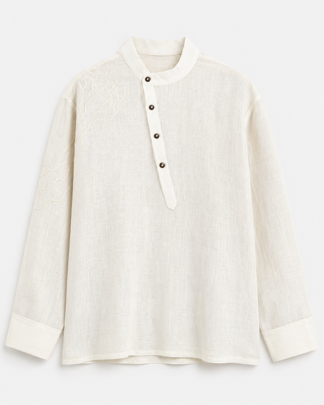 Diagonal Placket Pullover Linen Shirt