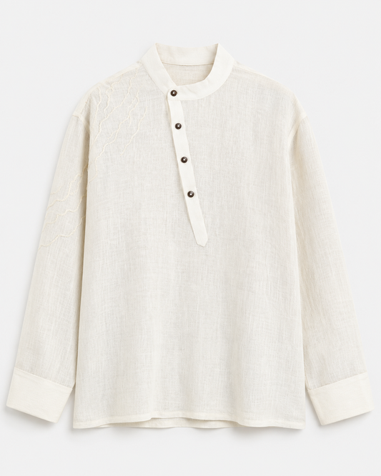 Diagonal Placket Pullover Linen Shirt