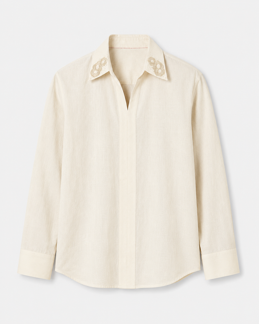 solid placket cottonpullover shirt