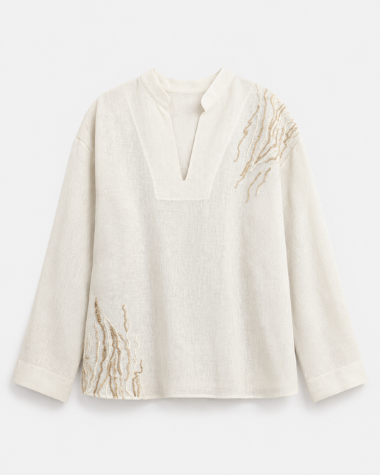 Tidal Contour Linen Pullover Shirt